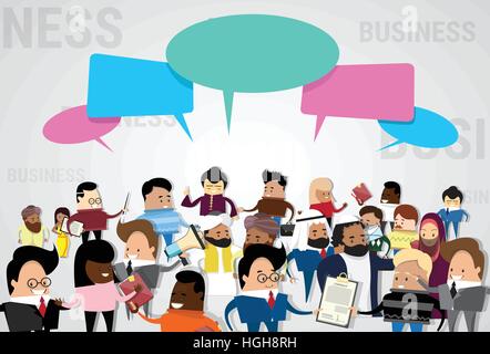 Group of Business People Cartoon Mix Race Businesspeople Talking Discussing Chat Communication Social Network Stock Vector