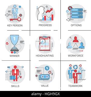 Work Force Management Business Team Leadership Icon Set Progress Skills Headhunting Stock Vector