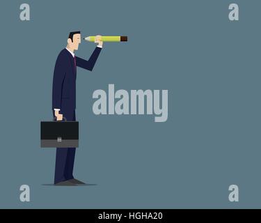 Businessman Looks Future Through A Pencil. Stock Vector