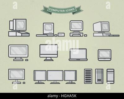 Vector flat line computers icons Stock Vector
