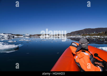 Greenland transfer boat Stock Photo