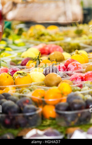 Closeup view at groceries on fruit and vegetable market Stock Photo