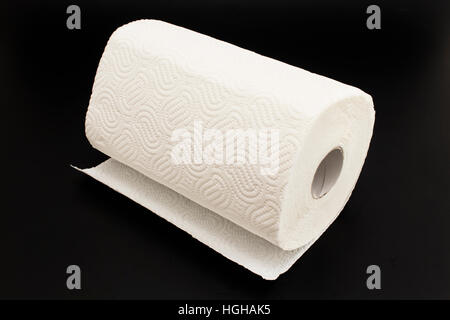 Kitchen Paper Towel on a Black Background. Stock Photo