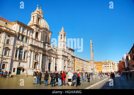 ROME - NOVEMBER 10: Piazza Navona early in the morning with people on November 10, 2016 in Rome, Italy. Stock Photo