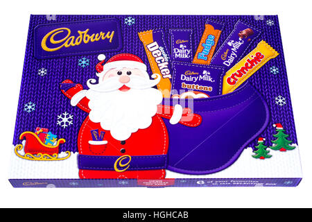 LONDON, UK - 4TH JANUARY 2017: A studio shot of a Cadbury Christmas Selection box over a plain white background, on 4th January 2017. Stock Photo