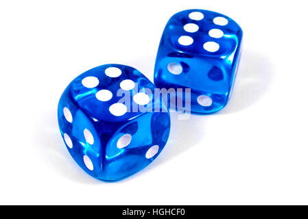 Two blue dice isolated over a plain white background. Stock Photo