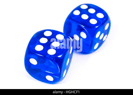 Two blue dice isolated over a plain white background. Stock Photo