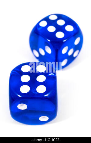 Two blue dice isolated over a plain white background. Stock Photo