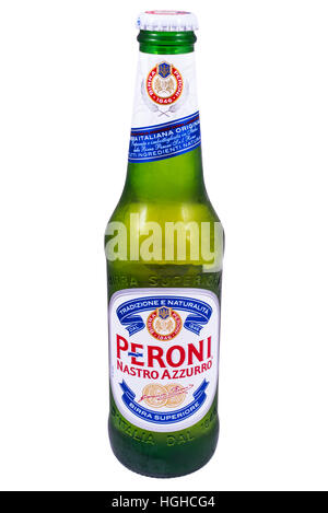 LONDON, UK - JANUARY 4TH 2017: A studio shot of a bottle of Peroni lager, on 4th January 2017. Stock Photo