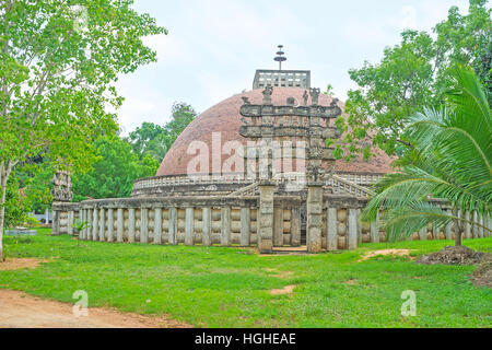 The replica of the Great Indian Sanchi Stupa, located in Mihintale, Sri Lanka. Stock Photo