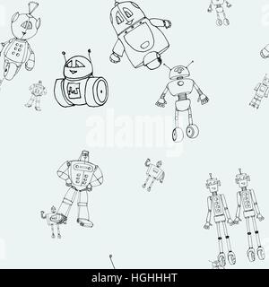 Robot doodles pattern. Stock Vector