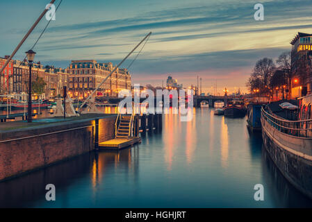 Amstel River and surroundings in Amsterdam Netherlands Stock Photo