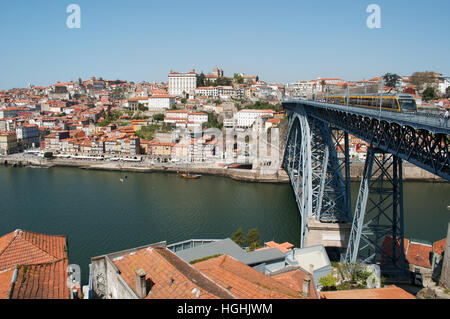 Portugal, Europe: the skyline of Porto with view of the Luiz I bridge (Ponte Dom Luís I) on the Douro River between Porto and Vila Nova de Gaia Stock Photo