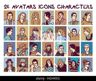 Set avatars colors people icons characters. Color vector illustration. EPS8 Stock Vector