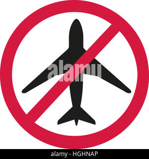 Airplane in ban sign - airplanes forbidden Stock Photo
