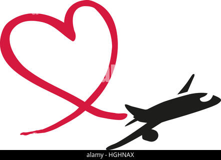 Airplane drawing a heart in the sky Stock Photo