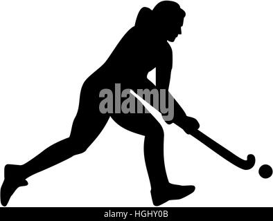 Female field hockey player silhouette Stock Photo