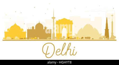 Delhi City skyline golden silhouette. Vector illustration. Simple flat concept for tourism presentation, banner, placard or web site. Business travel Stock Vector