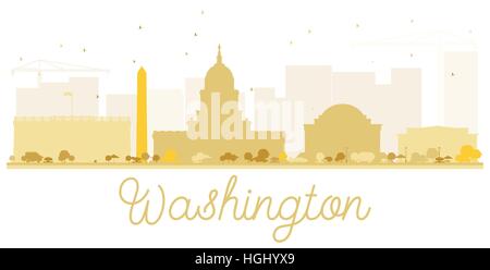 Washington DC City skyline golden silhouette. Vector illustration. Simple flat concept for tourism presentation, banner, placard or web site. Stock Vector