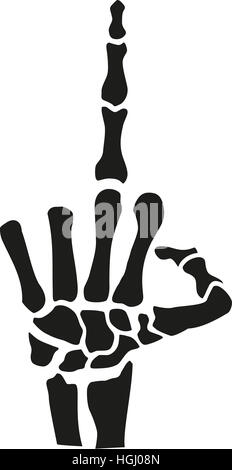 Skeleton hand with middle finger Stock Photo
