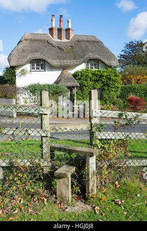 Thatched cottage at Swan Green, Lyndhurst, Hampshire, England, United Kingdom Stock Photo