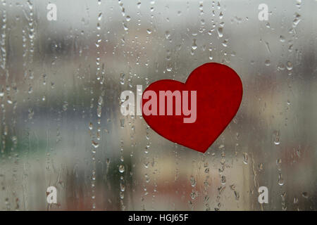 love heart rain drop on glass window in England UK Stock Photo - Alamy