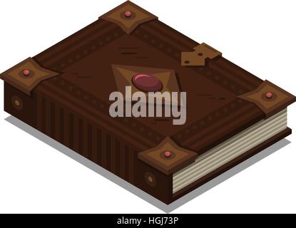 Old 3d colorful book or tutorial. Isometric flat classbook or textbook icon. Education symbol logo. Illustration vector art. Stock Vector