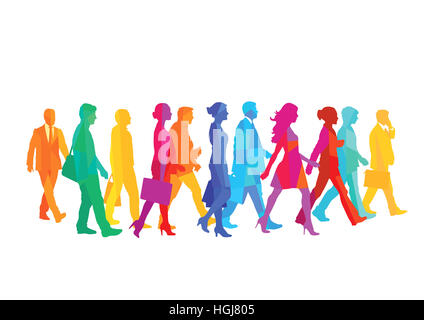 A group of people walking in the city. illustration Stock Photo