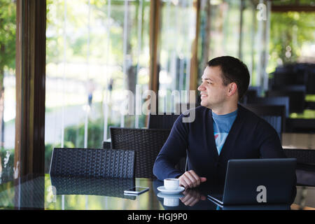 Man Relax Lifestyle Working Coffee Shop Concept Stock Photo
