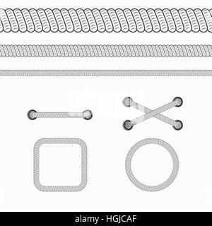 Set of seamless sea ropes and rope brushes. Stock Vector