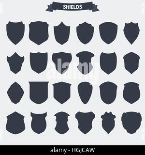 Set of retro vintage shield icons and emblems, badges and signs for logotype, coat of arms, banners or other graphic or printing safety awards and sym Stock Vector