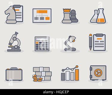 Set of thin line icons with grey and golden color. Stock Vector