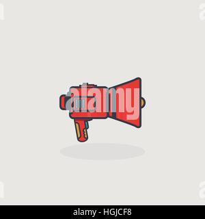 Line style futuristic red loudspeaker or megaphone with pixel details. Stock Vector