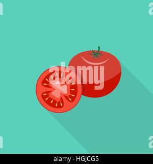 Flat style illustration. Half of red sliced tomato with seeds. Stock Vector