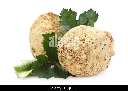 Celery root with leaf isolated on white background Stock Photo