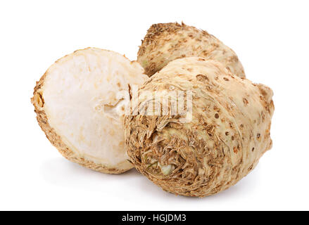 Celery root cloesup isolated on white background Stock Photo
