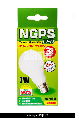 A 7 watt LED light bulb on a white background Stock Photo