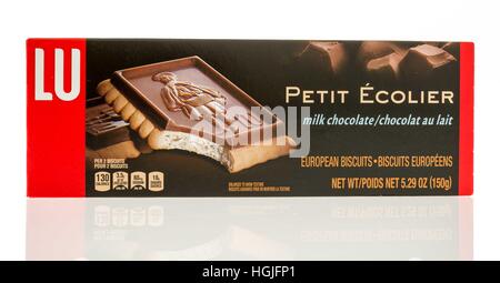 Winneconne, WI - 7 January 2017:  Box of LE le petit ecolier cookies on an isolated background. Stock Photo