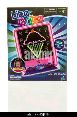 Winneconne, WI - 8 January 2017:  Box of a Lite Brite led flat screen on an isolated background. Stock Photo