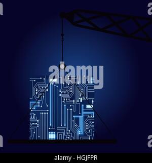 Crane with a technological electronics circuit. Stock Vector
