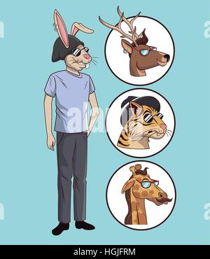 rabbit hipster style casual dressed with icons animals Stock Vector