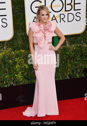 Carrie Underwood arriving at the 74th Annual Golden Globe Awards at the Beverly Hilton in Los Angeles. January 08, 2017 Stock Photo