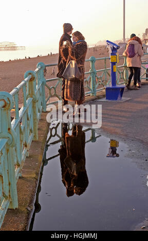 Brighton Sussex, UK. 22nd Jan, 2017. Visitors enjoy the beautiful sunny but cold weather on Brighton seafront today Credit: Simon Dack/Alamy Live News Stock Photo