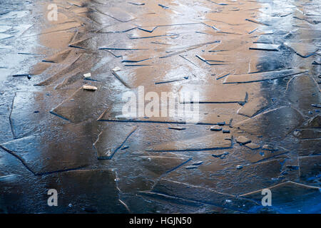 London, UK. 22nd January, 2017. Frozen ice formations seen on Greenland Dock in south east London © Guy Corbishley/Alamy Live News Stock Photo