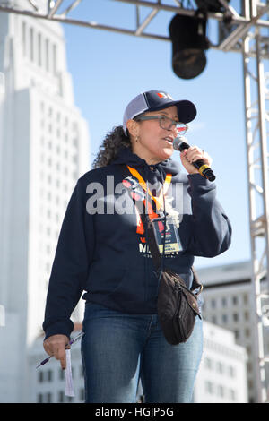 Los Angeles, California, USA. 21st January, 2017.  Actress/activist Gina Belafonte,  speaks on stage at The Women's March in Los Angeles, Calfornia, USA on January 21st, 2017. Credit: Sheri Determan/Alamy Live News Stock Photo