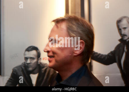 Edinburgh, UK. 22nd January, 2017. T2 Trainspotting premiere at Edinburgh Cineworld. Artist picture where the background is formed for two member of the T2 Transpotting (Ewan McGregor and Robert Carlyle) looking to Robert Carlyle who is walking. Stock Photo
