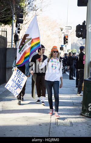 Los Angeles, USA. 21st January, 2017. Thousands of Angelenos gathered in Downtown Los Angeles to march in solidarity with the Women’s March in Washington, DC, protesting Donald Trump’s policies and rhtetoric. Credit: Andie Mills/Alamy Live News Stock Photo