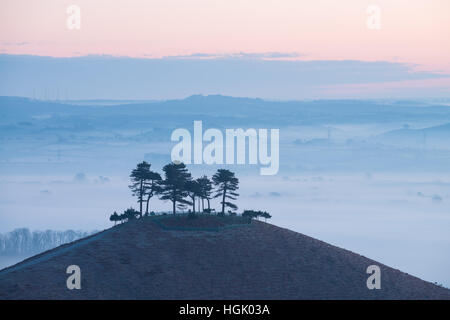 Misty sunrise at Colmers Hill, near Bridport, Dorset, UK. 23rd January 2017. A misty colourful winter sunrise at Colmers Hill looking towards Bridport. © Dan Tucker/Alamy Live News Stock Photo