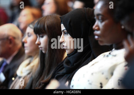 City Hall, London, UK. 23rd Jan, 2017. Invited guests. Sadiq Khan, the Mayor of London attends the Holocaust Memorial Day at City Hall, which marks the anniversary of the liberation of the Auschwitz-Birkenau concentration camp in 1945. This year's theme for Holocaust Memorial Day is ‘How Can Life Go On?'. Credit: Dinendra Haria/Alamy Live News Stock Photo