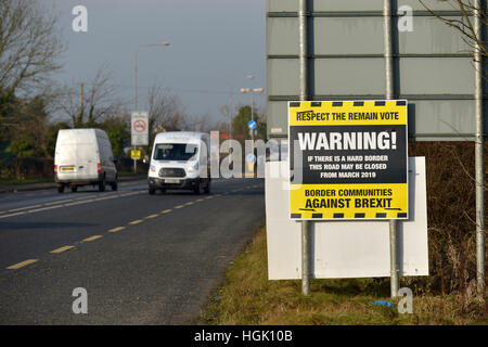 Donegal, Ireland. 23rd Jan, 2017. Anti - Brexit signs. Anti - Brexit signs on road, between Donegal and Londonderry, at Bridgend, County Donegal. Credit: George Sweeney/Alamy Live News Stock Photo
